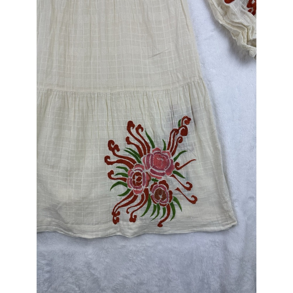 Anthropologie Stella Forest Dress Size 36 Floral Embroidered Peasant Ecru Ivory - Picture 3 of 13